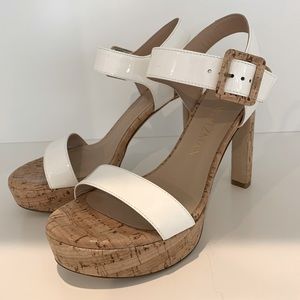 Stuart Weitzman Alesha Platform Sandals White Patent Leather/Cork size8